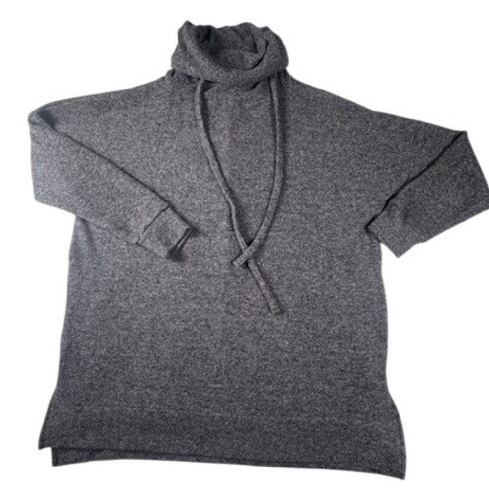 Zenana Tunic Top Womens 1X Gray Cowl Neck Long Sleeve Marl Knit